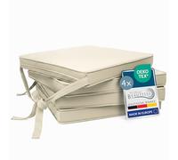 Beautissu Set de 4 Coussin de Chaise d'intérieur déhoussable et Lavable | 45x40cm nature galette avec bandes de fixation d'assise extérieur jardin rembourrage liens cuisine antidérapant Loft SK