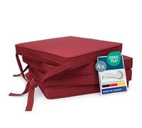 Beautissu Set de 4 Coussin de Chaise d'intérieur déhoussable et Lavable | 45x40cm rouge galette avec bandes de fixation d'assise extérieur jardin rembourrage liens cuisine antidérapant Loft SK