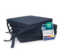 Beautissu Set de 4 Coussin de Chaise d'intérieur Galette déhoussable Assise | 45x40cm bleu foncé avec bandes de fixation d' extérieur jardin Lavable Exterieur liens cuisine rembourrage Loft SK