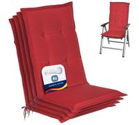 Beautissu Set de 4 Coussin Haut Dossier pour Chaise Fauteuil Jardin Extra | 120x50cm rouge 6cm rembourrage doux et résistant à la lumière UV confortable assise Exterieur siège mobilier galette Loft HL