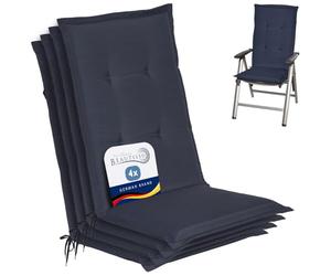 Beautissu Set de 4 Coussin Haut Dossier pour Chaise Jardin 120x50 cm Loft HL - 6 cm Rembourrage Extra Doux & Résistant à la Lumière UV - Confortable Coussin Assise Fauteuil Jardin Exterieur Bleu