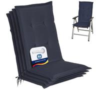 Beautissu Set de 4 Coussin Haut Dossier pour Chaise Jardin résistant UV | 120x50cm bleu 6cm rembourrage extra doux confortable assise fauteuil extérieur Lumière siège mobilier galette Loft HL
