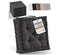Beautissu Set de 4 Coussins de Sol d'assise Coton avec poignée de Transport | 50x50cm épais 10cm anthracite 100% chaise matelas intérieur extérieur Beauitssu Coussin galette Mila