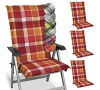 Beautissu Set de 4 Matelas Coussin Chaise Fauteuil Haut Dossier résistants | 120x50cm rouge 6cm épaisseur confortable jardin terrasse balcon antidérapant Sunny RO
