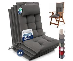 Beautissu Set de 4 Premium Coussin Chaise Jardin Dossier Haut 120x50 cm Sun-HL - 8 cm Épaisseur Tissu Robuste Antidérapant & Résistance aux UV - Coussin Fauteuil avec Sangles Fixation Taupe