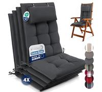 Beautissu Set de 4 Premium Coussin Chaise Jardin Dossier Haut avec Sangles | 120x50cm anthracite 8cm épaisseur tissu robuste antidérapant résistance aux UV fauteuil Fixation appui-tête extérieur Sun-HL