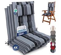 Beautissu Set de 4 Premium Coussin Chaise Jardin Dossier Haut avec Sangles | 120x50cm anthracite 8cm épaisseur tissu robuste antidérapant résistance aux UV fauteuil Fixation appui-tête extérieur Sun-HL