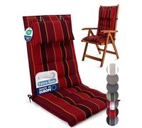 Beautissu Set de 5 Premium Coussin Chaise Jardin Dossier Haut 120x50 cm Sun-HL - 8 cm Épaisseur Tissu Robuste Antidérapant & Résistance aux UV - Coussin Fauteuil avec Sangles Fixation Rouge rayé