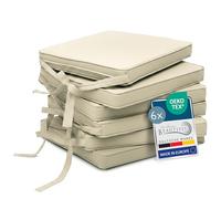 Beautissu Set de 6 Coussin de Chaise déhoussable Lavable avec Bandes Assise | 45x40cm nature galette de d'intérieur d' exterieur jardin Fixation antidérapant rembourrage cuisine ronde Loft SK