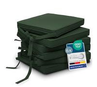 Beautissu Set de 6 Coussin de Chaise déhoussable Lavable avec Bandes Assise | 45x40cm vert foncé galette de d'intérieur d' exterieur jardin Fixation antidérapant rembourrage Loft SK