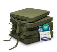 Beautissu Set de 6 Coussin de Chaise d'Intérieur 45x40 cm Loft SK - Galette de Chaise déhoussable et Lavable avec Bandes de Fixation Coussin d'assise Exterieur Jardin Coussin Vert Olive