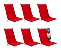 Beautissu Set de 6 Coussin Fauteuil Jardin Haut Dossier 120x50 cm Base HL - Antidérapant & Résistant Lumière UV 5 - Confortable Matelas Coussin Assise Chaise Exterieur Jardin Terrasse Balcon - Rouge
