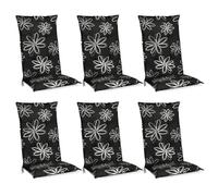 Beautissu Set de 6 Coussin Fauteuil Jardin Haut Dossier 120x50 cm Flores - Antidérapant, Résistant aux UV & 6cm Épaisseur - Matelas Coussin Assise Chaise Dossier Haut - Noir avec Fleurs