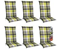 Beautissu Set de 6 Matelas Coussin pour Chaise Fauteuil Haut Dossier 120x50 cm Vert Sunny GR - 6cm Epaisseur & Résistants aux UV - Confortable Coussin Jardin Terrasse Balcon