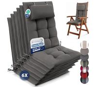 Beautissu Set de 6 Premium Coussin Chaise Jardin Dossier Haut 120x50 cm Sun-HL - 8 cm Épaisseur Tissu Robuste Antidérapant & Résistance aux UV - Coussin Fauteuil avec Sangles Fixation Taupe