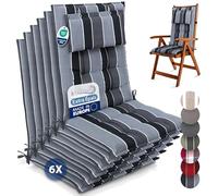 Beautissu Set de 6 Premium Coussin Chaise Jardin Dossier Haut 120x50 cm Sun-HL - 8 cm Épaisseur Tissu Robuste Antidérapant & Résistance aux UV - Coussin Fauteuil avec Sangles Fixation Anthracite