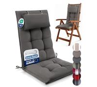 Beautissu Set de 7 Premium Coussin Chaise Jardin Dossier Haut 120x50 cm Sun-HL - 8 cm Épaisseur Tissu Robuste Antidérapant & Résistance aux UV - Coussin Fauteuil avec Sangles Fixation Taupe