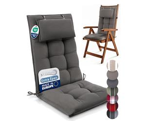 Beautissu Set de 7 Premium Coussin Chaise Jardin Dossier Haut 120x50 cm Sun-HL - 8 cm Épaisseur Tissu Robuste Antidérapant & Résistance aux UV - Coussin Fauteuil avec Sangles Fixation Taupe