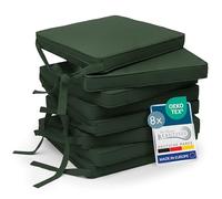 Beautissu Set de 8 Coussin de Chaise d'Intérieur 45x40 cm Loft SK - Galette de Chaise déhoussable et Lavable avec Bandes de Fixation Coussin d'assise Exterieur Jardin Coussin Vert Foncé