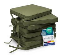 Beautissu Set de 8 Coussin de Chaise d'Intérieur 45x40 cm Loft SK - Galette de Chaise déhoussable et Lavable avec Bandes de Fixation Coussin d'assise Exterieur Jardin Coussin Vert Olive