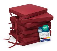 Beautissu Set de 8 Coussin de Chaise d'intérieur Galette déhoussable Assise | 45x40cm Rouge avec bandes de fixation d' exterieur jardin Lavable rembourrage cuisine antidérapante ronde Loft SK