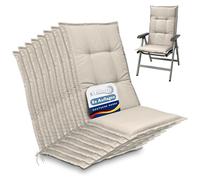 Beautissu Set de 8 Coussin Fauteuil Jardin Haut Dossier 120x50 cm Base HL - Antidérapant & Résistant Lumière UV 5 - Confortable Matelas Coussin Assise Chaise Exterieur Jardin Terrasse Balcon - Nature