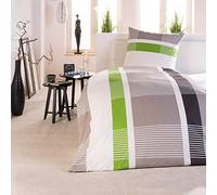 Beautissu Set de Parure de lit en Coton avec Fermeture éclair Housse taie | 155x220cm de couette d'oreiller 80x80cm housses d'été pièces linge personnes Dana