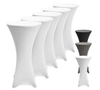 Beautissu Stella - Lot de 5 housses extensibles pour table haute et table de bistro - Blanc - Diamètre 80-85 cm - Renfort au niveau des pieds - Lavable à 40 °C - Antidérapantes et infroissables - Pour