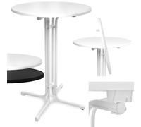 Beautissu Table Haute Pliante Ø70cm Bellini - Outdoor Table Bistrot Stable Résistante aux Intempéries Rayures, Pied Réglable en Hauteur, Montage Facile Support Prémonté - Table Bar Ronde Blanc