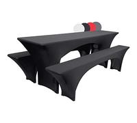 Beautissu Victoria Housse Stretch élastique pour Table de Brasserie 220x50cm + 2 Housses de Banc 220x25cm - Noir