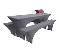 Beautissu Victoria Housse Stretch élastique pour Table de Brasserie 220x70cm + 2 Housses de Banc 220x25cm - Anthracite