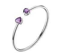 beautlace Bracelet réglable avec pierre de naissance double cœur plaqué argent - Bracelet ouvert - Cadeau d'anniversaire - Bijoux pour femme - KB0018, Réglable, Cristal, Zircone cubique