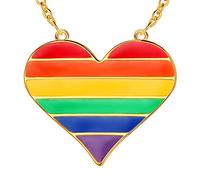 beautlace Colliers LGBT plaqué or 18 carats avec pendentif triangle arc-en-ciel pour homme et femme, Or
