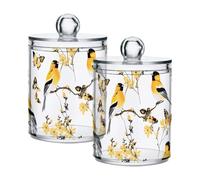 Beauty American Goldfinch Birds Lot de 2 bacs de rangement en plastique transparent avec couvercle pour cotons-tiges, tampons en coton, cure-fil, trombones, pinces à cheveux
