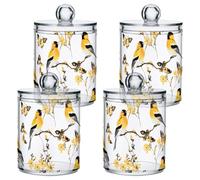 Beauty American Goldfinch Birds Lot de 4 bacs de rangement en plastique transparent avec couvercle pour cotons-tiges, tampons en coton, cure-fil, trombones, pinces à cheveux