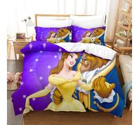 Beauty And The Beast Housse De Couette D Imprim¿¿ Cartoon Role - Parure De Lit Microfibreavec Fermeture ¿¿Clair, Housse Couette Imprim¿¿ Avec Taies D'ore