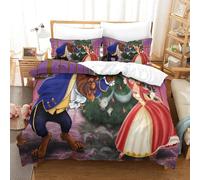 Beauty And The Beast Housse De Couette D Imprim¿¿ Cartoon Role- Parure De Lit Microfibreavec Fermeture ¿¿Clair, Housse Couette Imprim¿¿ Avec Taies D'orei