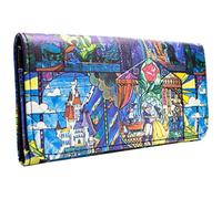 Beauty and The Beast Porte-Monnaie Montage de Rose en Vitrail Tri-Plis avec Poche à Monnaie & Porte-Carte, Bleu