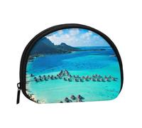 Beauty Beach Mini sac de rangement portable en polyester imprimé en forme de coquillage pour pièces de monnaie, Noir , Taille unique