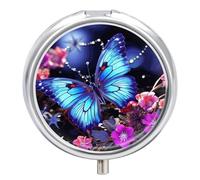 Beauty Butterfly Pilulier à 3 compartiments - Petit pilulier personnalisé avec miroir - Pilulier portable pour poche ou sac à main - Cadeau de voyage