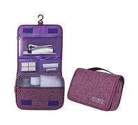 Beauty Case de voyage, sac de toilette de voyage suspendu, plusieurs compartiments pour organiser des objets personnels, crochet en métal pour accrocher, Violet foncé.