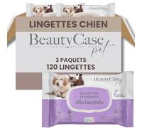 Beauty Case Lingette Chien 120 pcs (3x40) - Lingettes Douces pour Chien, Chiot et Chat - Extra Large 20x30cm - Corps et Pattes - Senteur Lavande
