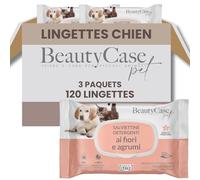 Beauty Case Lingette Chien 120 pcs (3x40) - Lingettes Douces pour Chien, Chiot et Chat - Extra Large 20x30cm - Corps et Pattes - Senteur Fleurs Fraîches & Agrumes