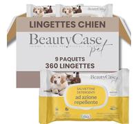 Beauty Case Lingette Chien Répulsives 360 pcs (9x40) - Lingettes Douces pour Chien, Chiot et Chat - Extra Large 20x30cm - Corps et Pattes - Action Anti-Insectes