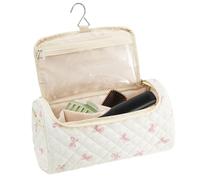 Beauty Case - Pochette florale en coton, grand volume, texture matelassée douce, équipement de protection cosmétique polyvalent, fournitures d'hygiène personnelle, support de coiffeuse portable pour