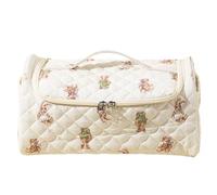 Beauty Case - Pochette florale en coton, grand volume, texture matelassée douce, équipement de protection cosmétique polyvalent, fournitures d'hygiène personnelle, support de coiffeuse portable pour