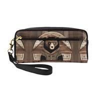 Beauty Case réutilisable - Organisateur de voyage pour articles de toilette de style rustique Lodge Bear en cuir avec impression complète, noir, taille unique, Noir , Taglia Unica