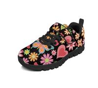 Beauty Collector Chaussures de tennis pour fille avec sangle auto-agrippante et semelle noire, Daisy Butterfly Love Noir, 33 EU