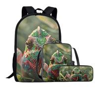 Beauty Collector Ensemble sac à dos caméléon pour filles avec sac à déjeuner et trousse à crayons assortis, Caméléon des prairies