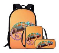 Beauty Collector Ensemble sac à dos caméléon pour filles avec sac à déjeuner et trousse à crayons assortis, Caméléon orange